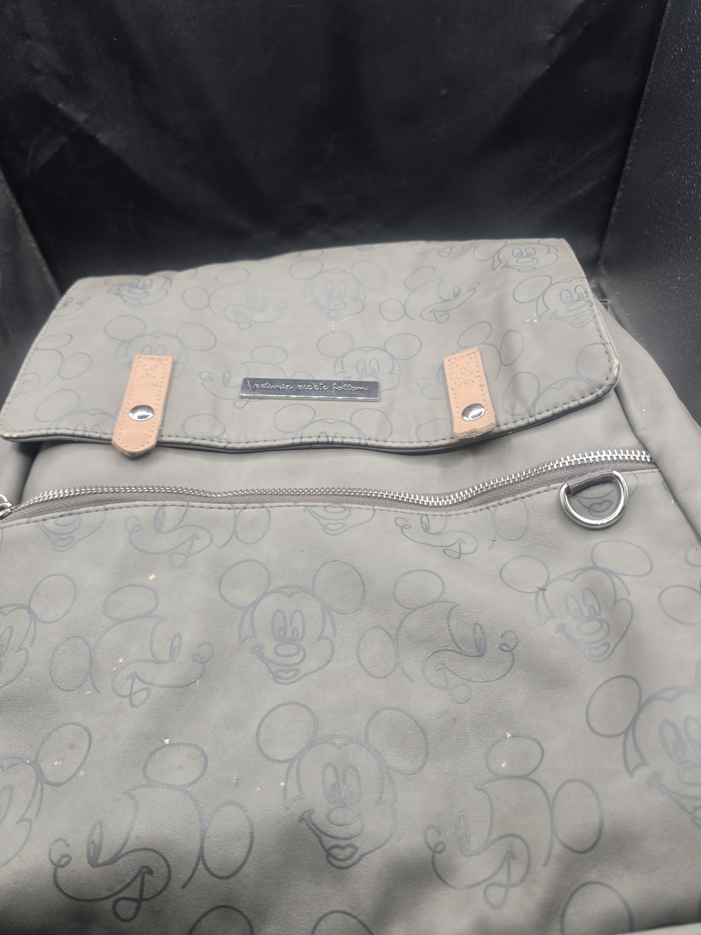 Disney Gray Mickey Canvas Backpack with Tan Trim